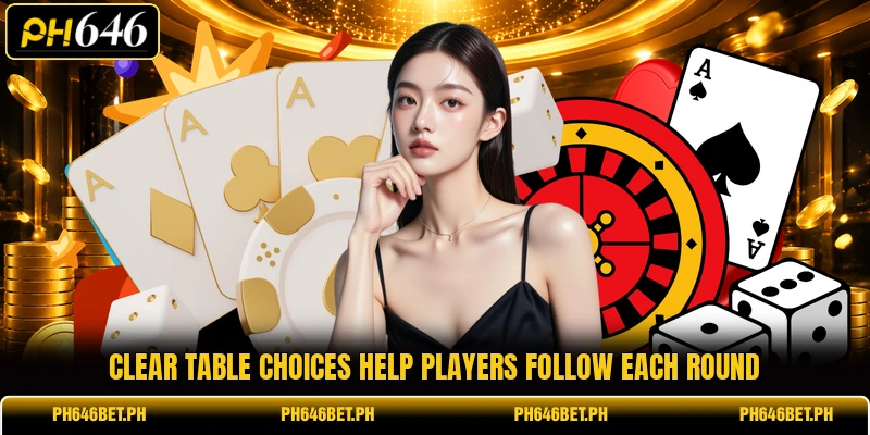 Clear table choices help players follow each round