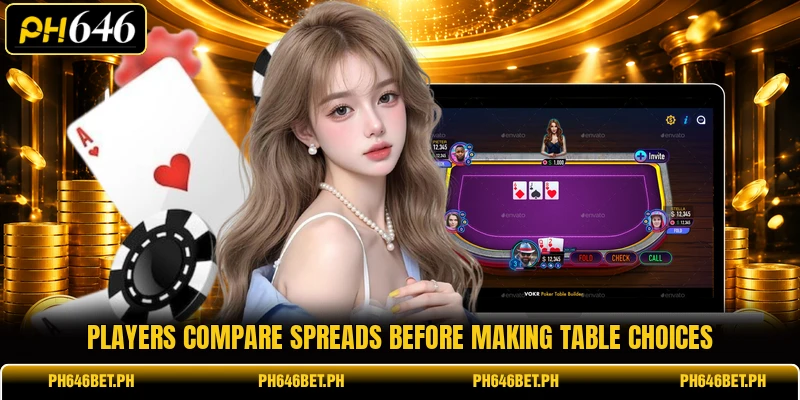 Players compare spreads before making table choices