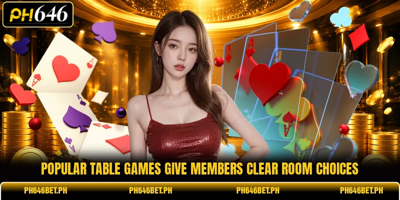 Popular table games give members clear room choices